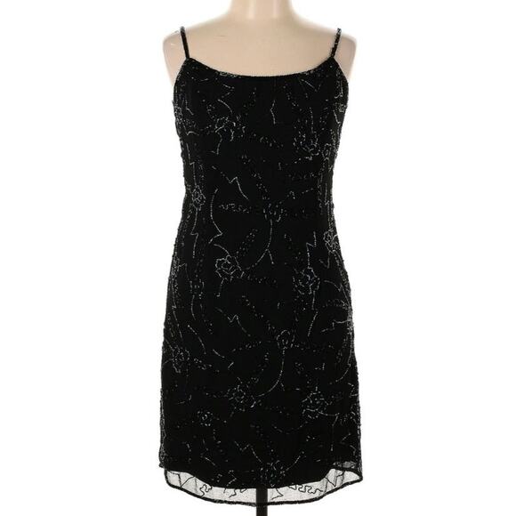 Vintage 90s Y2K Beaded Mini Black Dress - Picture 3 of 6